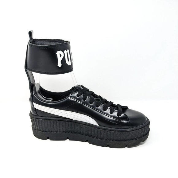 Puma Fenty Womens 9 Ankle Strap Creepers Platform Black Leather Sneakers EUC - Picture 2 of 10